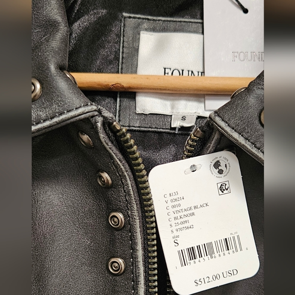 Nwt Found Black Leather Moto Jacket BRAND NEW WITH TAGS - Picture 6 of 9